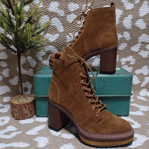 Suede Lace-Up Platform Ankle Boots in Brown - Picture 12 of 14
